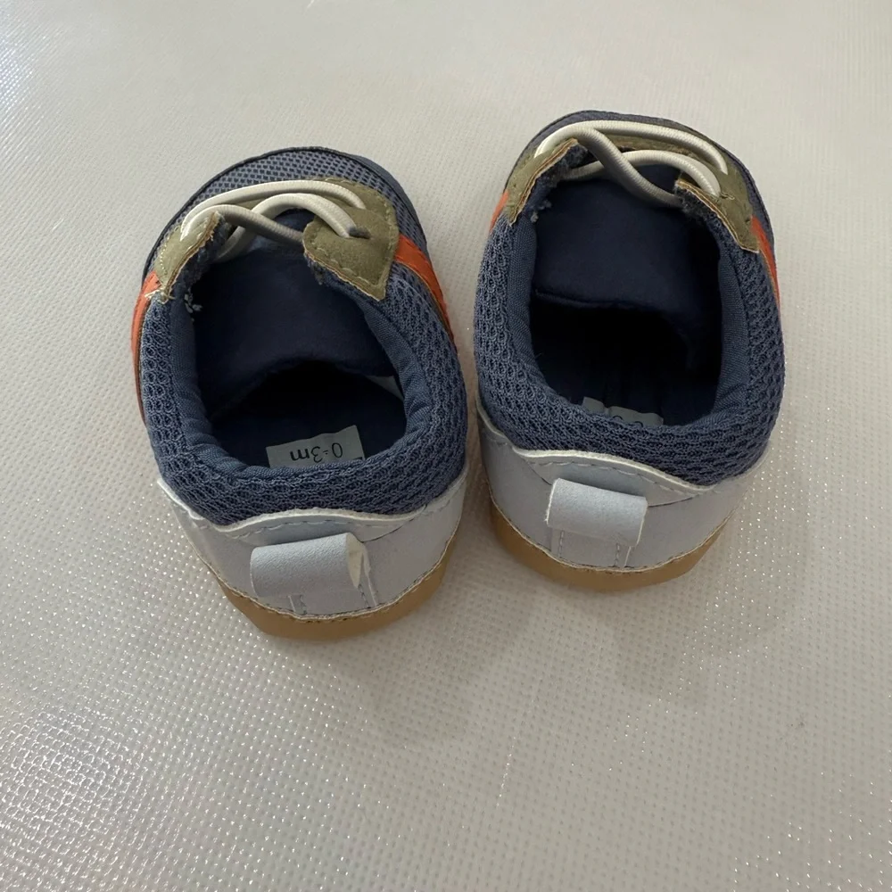 NWOT Carter's Navy and Olive Baby Shoes with Orange Accent 0-3 months